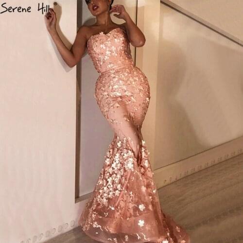 Muslim Off Shoulder Mermaid Sexy Evening Dresses 2020 Peach Flowers Fashion Elegant Evening Gowns Serene Hill BLA6667