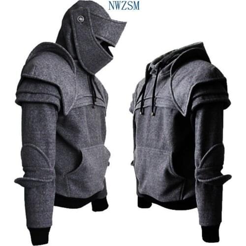 2019 Winter Mens Medieval Style Hoodies Gothic Long Sleeve Men Sweatshirts Halloween Cosplay Costume Duncan Armored Knight Garb