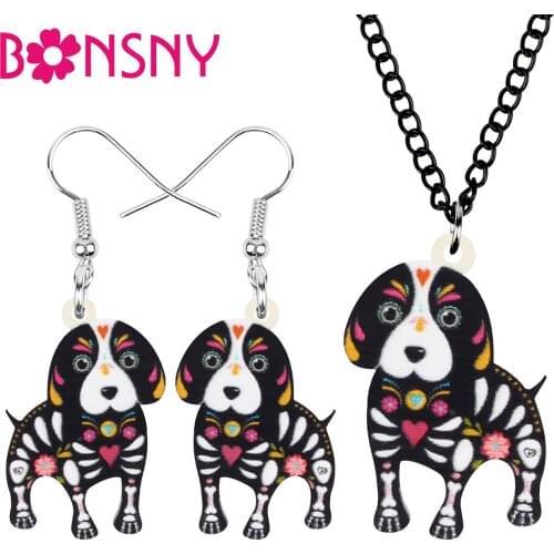 Bonsny Acrylic Halloween Beagles Dog Jewelry Sets Big Cute Animal Earrings Necklace For Women Girls Kids Trendy Birthday Gift