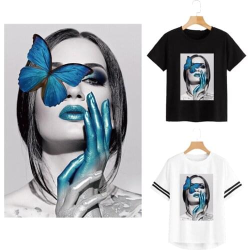 Blue Butterfly Stickers For Clothes Blue Girls Diy Accessory Iron On Stickers Clothes Heat Transfer Diy Accessories Patcht-Shirt
