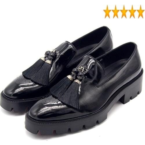 On Slip New Tassel Arrival Loafers Men Thick Platform Black Mocasines Hombre High Quality Leather Formal Shoes Plus Size