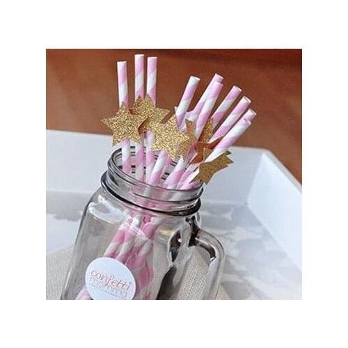 New 20pcs Gold Glitter Stars Paper Straws Party Supplies Wedding Decorations Bridal Shower Birthday Decor Chic Pink Eco Straws