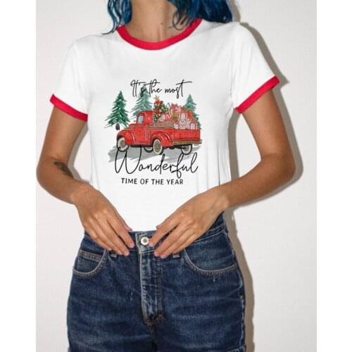 Christmas Women T-Shirts Its The Most Wonderful Time of Year Shirts Christmas Truck Graphic Tee Christmas Family Trendy Top