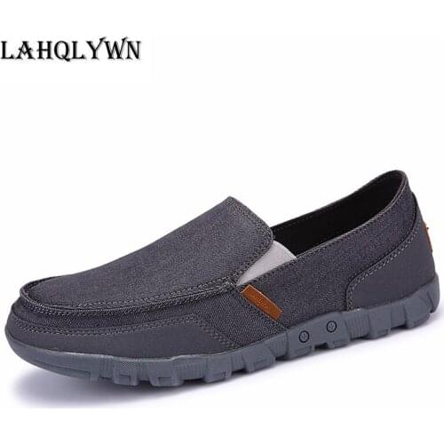 Plus Size 45 46 47 Men Shoes Denim Canvas Rubber Slip On Non-leather Casual Shoes Leisure Driving Shoes Gumshoe Plimsolls H65