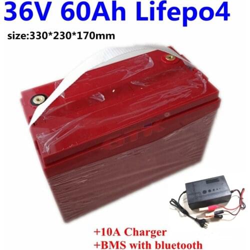 Waterproof 36V 60AH Lifepo4 Battery with BMS for 1500W Scooter Bike Tricycle Solar Backup Power Golf Cart +10A Charger