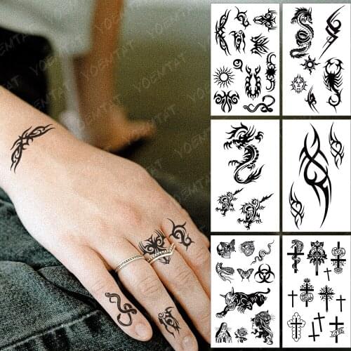 Waterproof Temporary Tattoo Sticker Dark Small Dragon Snake Totem Flash Tatoo Tribe Arm Wrist Fake Tatto For Body Art Women Men