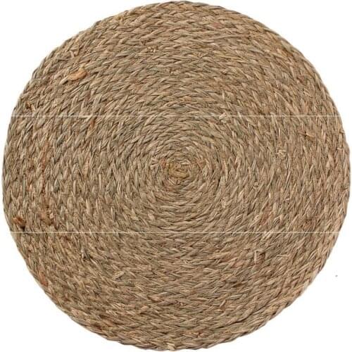 Japanese Natural Material Round Placemat Handmade Weave TableWare Pad Non-slip Heat-resistance Cup Mat Kitchen Gadget