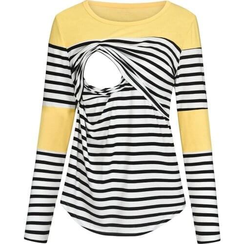 Women Maternity Long Sleeve Striped Nursing Tops T-shirt For Breastfeeding Pregnancy T Shirts for Pregnant Women Maternity Cloth