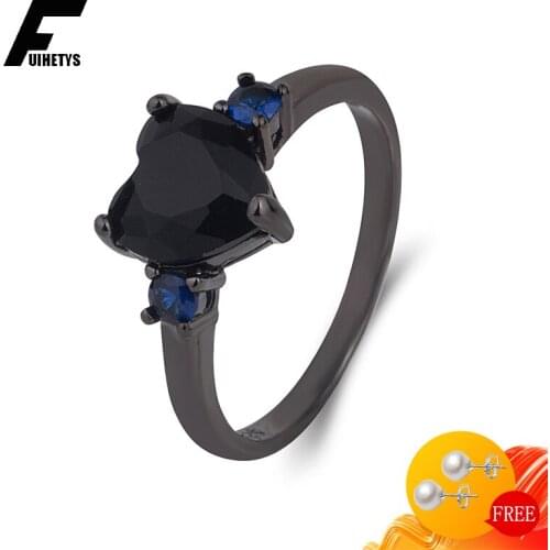 BaliJelry Retro Ring 925 Silver Jewelry Accessories Heart-shape Obsidian Gemstone Rings for Women Wedding Engagement Black Color
