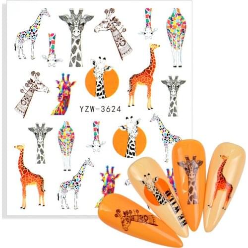 1 Sheet Cute Cartoon Nail Stickers Water Transfer Sliders For Nails Zebra Giraffe Animal Water Decals Anime Tattoo For Manicure