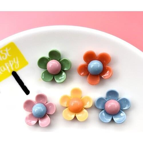 15PCS 21mm Diy Resin Five Petal Flower Jewelry Childrens Hair Accessories Mobile Phone Case Beauty Accessories