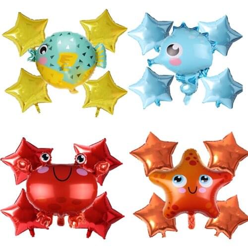 5pcs cute Fish Sea Animal Balloon Birthday Party lobster octopus Air balloon Sea Theme Aluminium Foil Balloon Set Birthday Decor