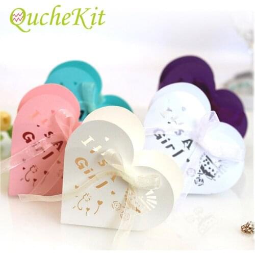 50pcs Laser Cut Hollow Love Heart Candy Dragee Gift Box With Ribbon Chocolate Packing Boxes Baby Shower Party Favor Supplies