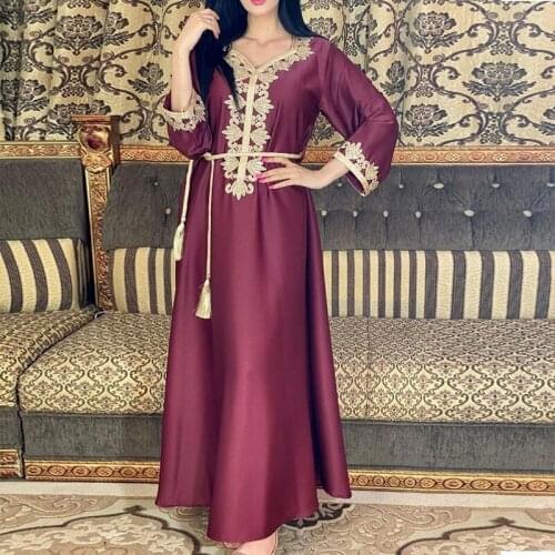 Satin Dubai Abaya Jalabiya Embroidery Long Sleeve Islamic Muslim Women Clothing Middle East Moroccan Kaftan Arabic Turkey Robe