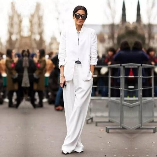 Suits White 2 Pieces Sets Womens Business Suits Formal Pant Suits For Weddings Tuxedo OL Long Sleeve Female Trouser Suit Custom