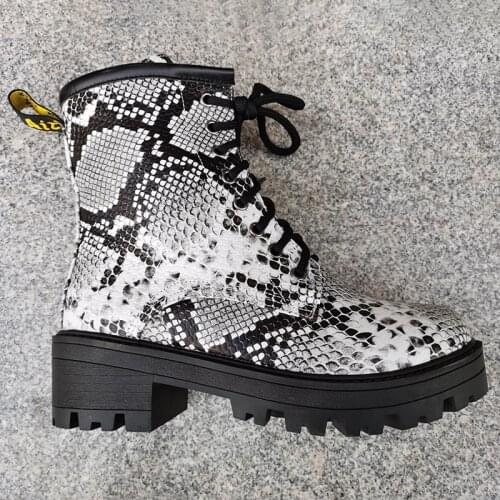 Ankle Motorcycle Boots Orange Snake Print Short Platform Boots Women Shoes Size 43 Ladies Ankle Boots High Quality Short Boots