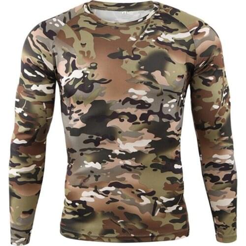 Outdoor Quick Drying Long Sleeve Camouflage T-shirt Hiking Military Tactical T-Shirts Mens Hunting Camping Shirts Brand Clothing