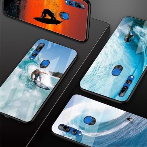 Sea surf Tempered Glass Phone Case For Huawei honor 8X 9 10i 20i 20Lite 20Pro 30 Pro Cover Shell