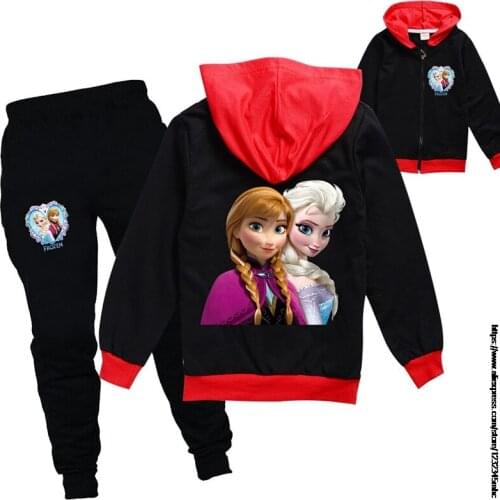 Disney NEW Spring Autumn Boys Girls Frozen Elsa Tracksuit Clothes Set Kids Cardigan Trousers Sports Suit Children Clothing Sets