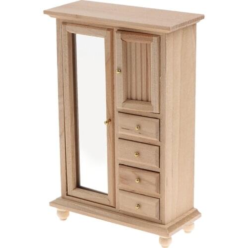 1Pcs 1:12 Wooden Wardrobe Model Furniture Toys Accessories Dolls House Miniature