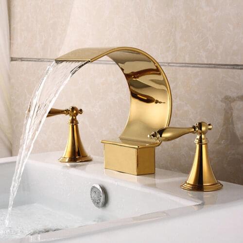 Dual Levers Handles Brass waterfall Square 3 Holes 8" widespread Bathroom Basin Sink Faucet Spout Mixer Tap Deck Mount