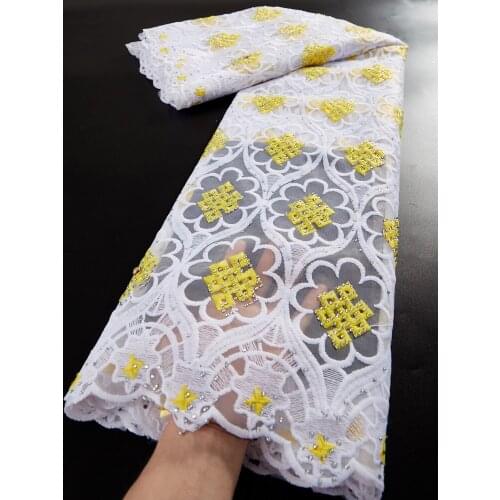 Cotton Lace With Stones Embroidery Tulle Lace Fabric High Quality African French Lace Fabric For Party Dress 2.5 Yards TY077