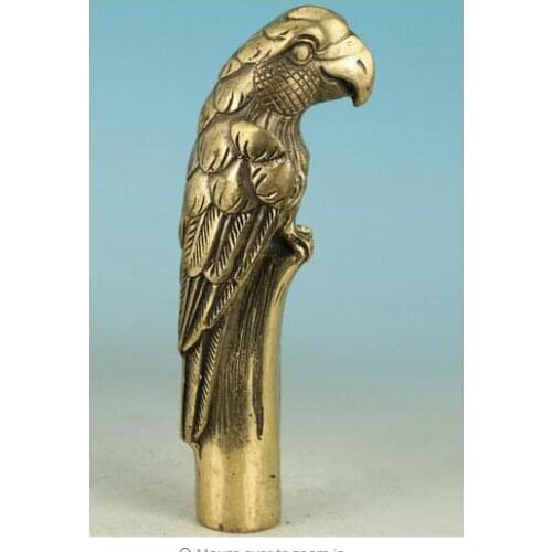 Bronze Pure Copper Old Qing Ming Brass Chinese Old Brass Handmade Carved Parrot Collect Statue Walking Stick Head