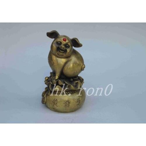 Exquisite Interesting China Brass as wealth and good fortune pig statue