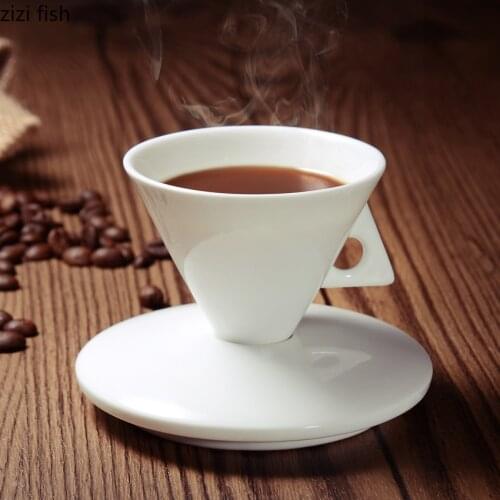 Pure White Ceramic Conical Coffee Cup Dish Set Espresso Shaped Bone China Coffe Cup Mug Tazas De Ceramica Creativas