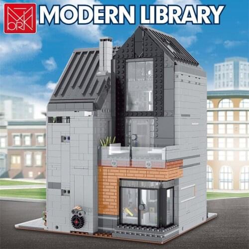 Modern Technical MOC Street View Series Brick House Library Constructor Building Block Model Toy Designer for Boys Gift