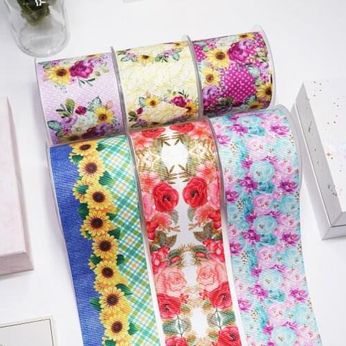 DIY Cartoon Flower Printed Grosgrain Ribbon For Craft Supplies Sewing Accessories 5 Yards. 29750