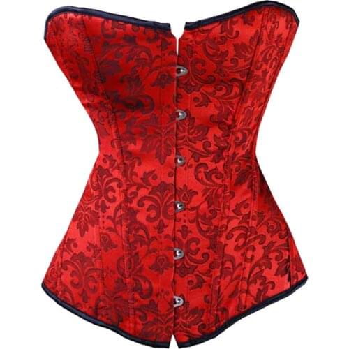 Red/Blue Sexy Women Boned Waist Trainer Brocade Corsets Bustiers Embroidery Lace Up Corselet Gothic Plus Size S-3XL Body Shaper