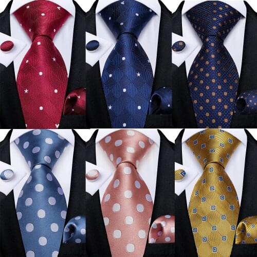 Red Blue Yellow Dot Ties For Men 8cm Fashion Business Wedding Mens Neck Tie Cufflinks Pocket Square Cravat Gift For Men DiBanGu