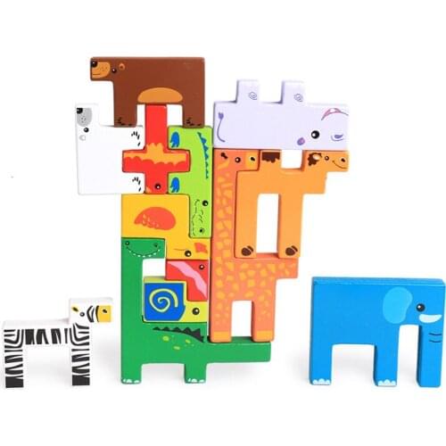 Creative Cartoon Card Board 3D Animals Building Blocks Jigsaw Kids Educational Colorful Montessori Wooden Toy