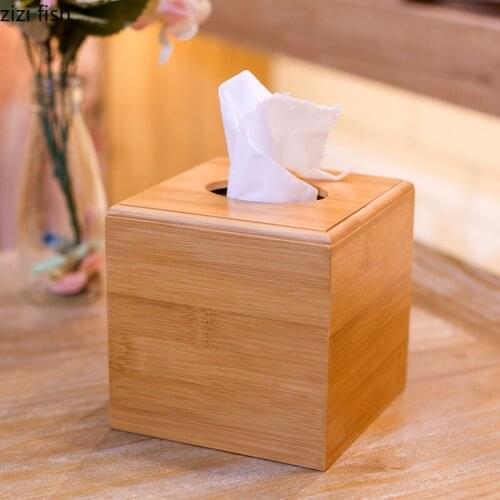 Square Bamboo wood Tissue Box Bedroom Living Room Home Desktop Finishing modern tea table desktop Restaurant Tissue Storage Box