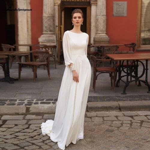Lakshmigown Puffy Long Sleeve Maxi Boho Wedding Dress 2021 Robe Boheme Femme Sexy Bridal Backless Vintage Chiffon Wedding Gowns