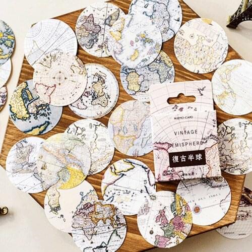 46pcs Retro Hemisphere Globe Series round mini paper boxed sticker Planner Journal Diary Scrapbooking