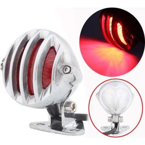 Motorcycle Retro Chrome Grill Adjustable LED Taillight Stop Signal Brake Light For Harley Chopper Cafe Racer Scrambler Bobber