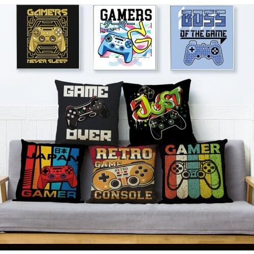 Cartoon Game Gamepad Print Square Pillowcase Letters Pattern Cushion Cover Kid Gift Polyester Pillows Cases Sofa Car Home Decor