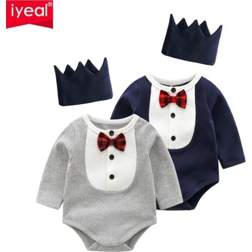 New Spring Infant Clothing for Baby Jumpsuits with Hat Gentleman Newborn Boys Clothes Long Sleeve Toddler Bodysuits With Bowtie
