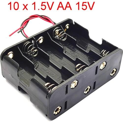 New 10 AA 2A Battery 15V Clip Holder Box Case Storage With Wire Leads Black