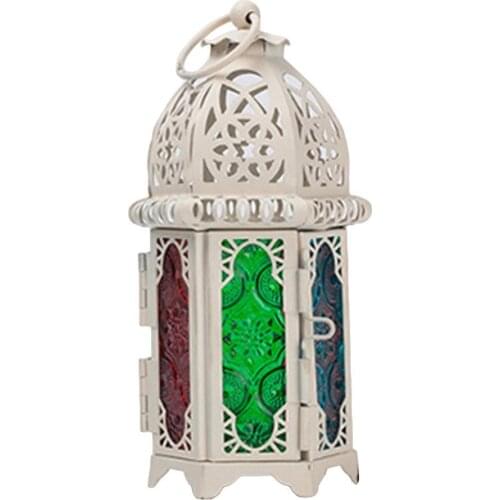 The New European Candlestick Vintage Hanging Candle Holder Moroccan Glass Stained Glass Candle Holder Wedding Home Decor