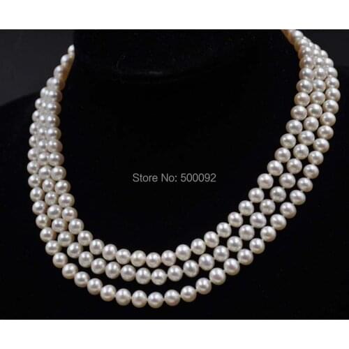 Fine long 50" cultured freshwater pearl necklace free shipping 6-7mm pearl