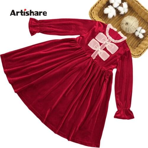Big Girls Dress Big Bow Girls Party Dress Thick Warm Kids Dress Spring Autumn Clothes For Girls 6 8 10 12 14