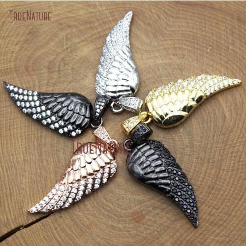 Rose Gold Gunmetal Color Copper Jewelry Pendant Zircon Beads Micro Pave Charm Wing Shape Pendant 35*14 mm PM9551