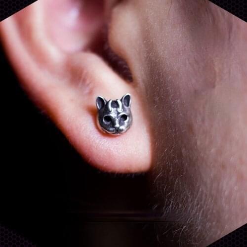 Silver Plated Cute Hell Devil Cat Stud Earrings Personalized Mens and Womens Stud Earrings Punk Rock Party Jewelry Accessories