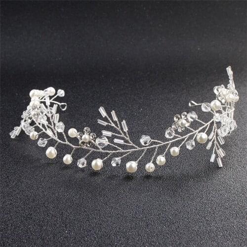 OKILY Delicate Alloy Plum Blossom Wedding Bridal Hair Band for Women HandmadeCrystal Pearl Hair Headband Banquet Jewelry