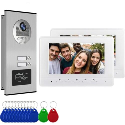 Wired Video Door Phone Intercom System RFID IR HD Unlock Doorbell Camera For 2 3 4 Apartment Family 7 Inch Screen Free Shipping