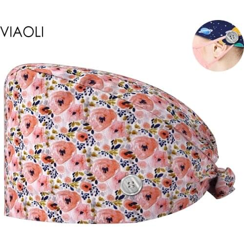 Unisex Lab Dustproof Work Hat Beautician Work Caps Pet Grooming Scrubs Cap with Sweat-absorbent New Cartoon Printing Doctor Cap