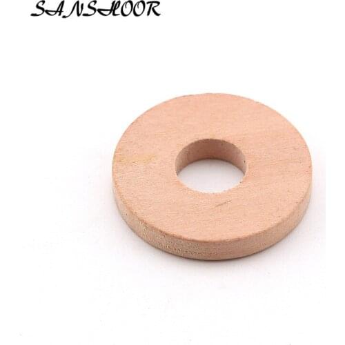 SANSHOOR 35mm Diameter Unpainted Original Color Round Shape Wood Beads with Hole MT-010 100pcs/lot